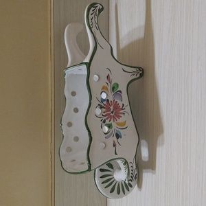 Vintage Spring Easter Porcelain Planter Hand Painted Floral Wheelbarrow Portugal